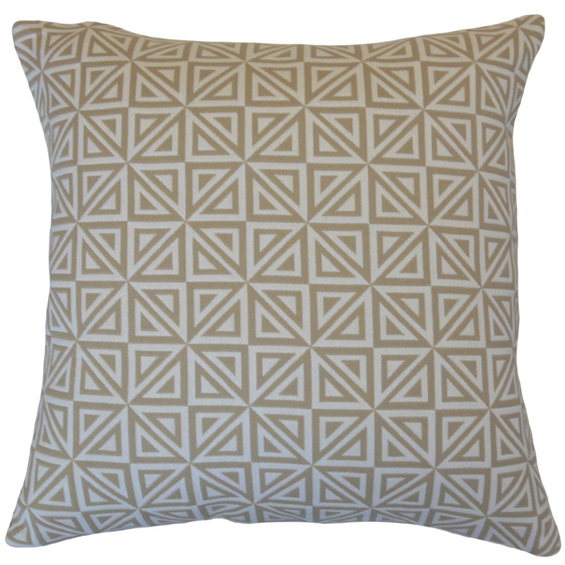 Coussin décoratif géométrique Inaya, Hauteur (26 po) x largeur (26 po), Brun / blanc