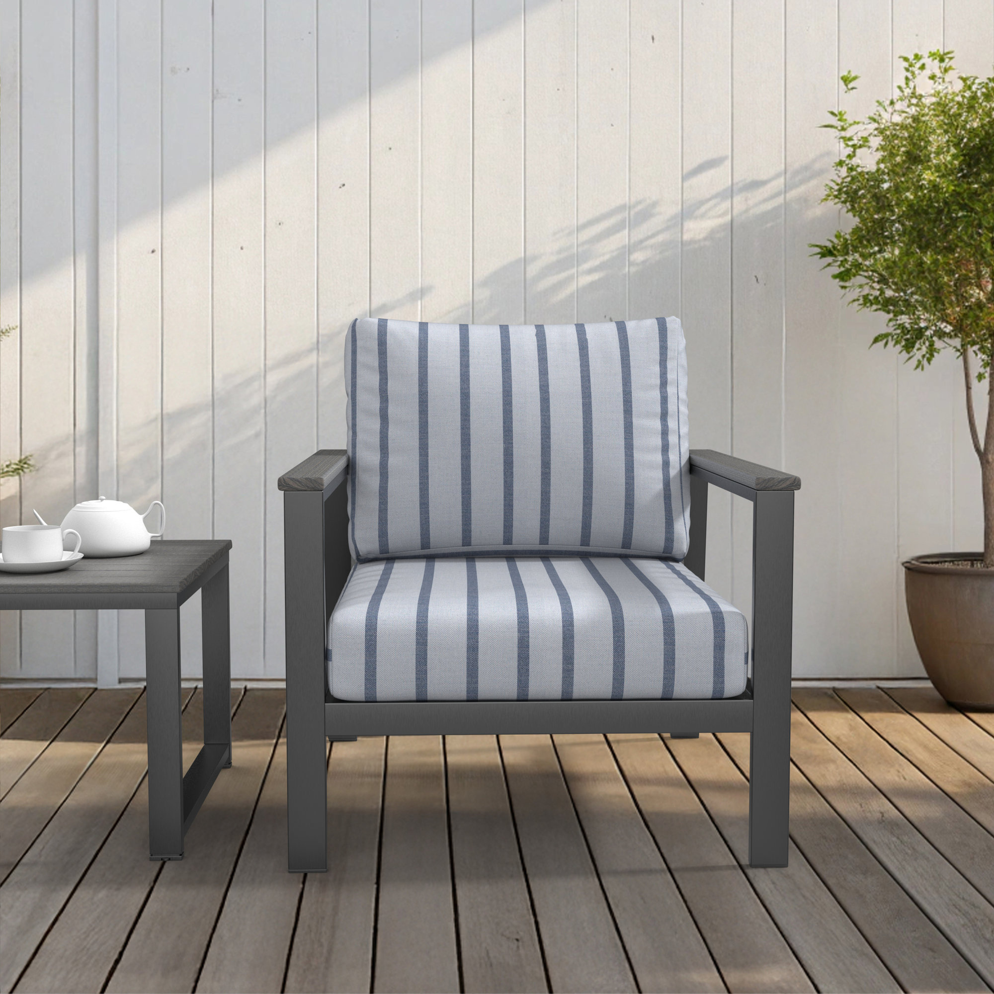 Amala Indoor/Outdoor Sunbrella® Cushion, Sunbrella Unwind Sky, 24" W x 5" D