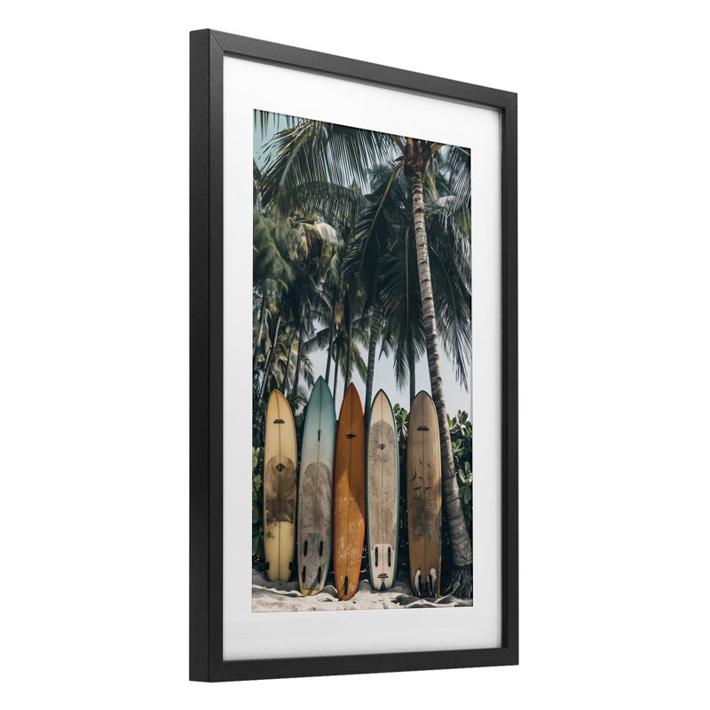 Planche de surf rétro, reproduction encadrée sous verre, design par LSR Design Studio, H 20 po x l 14 po, Cadre noir minuit