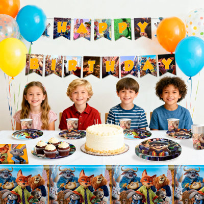 Zootopia Birthday Tableware,128Pcs Zootopia Party Tableware Set