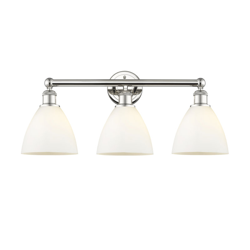 Éclairage pour meuble-lavabo de salle de bain 3 lumières 25,5 pouces Amane, Blanc mat, Nickel poli