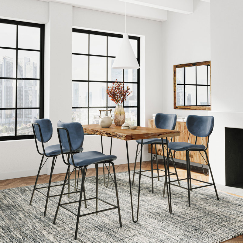 Gordonsville 4 - Person Solid Wood Top Four Leg Dining Set, Natural, Slate Blue