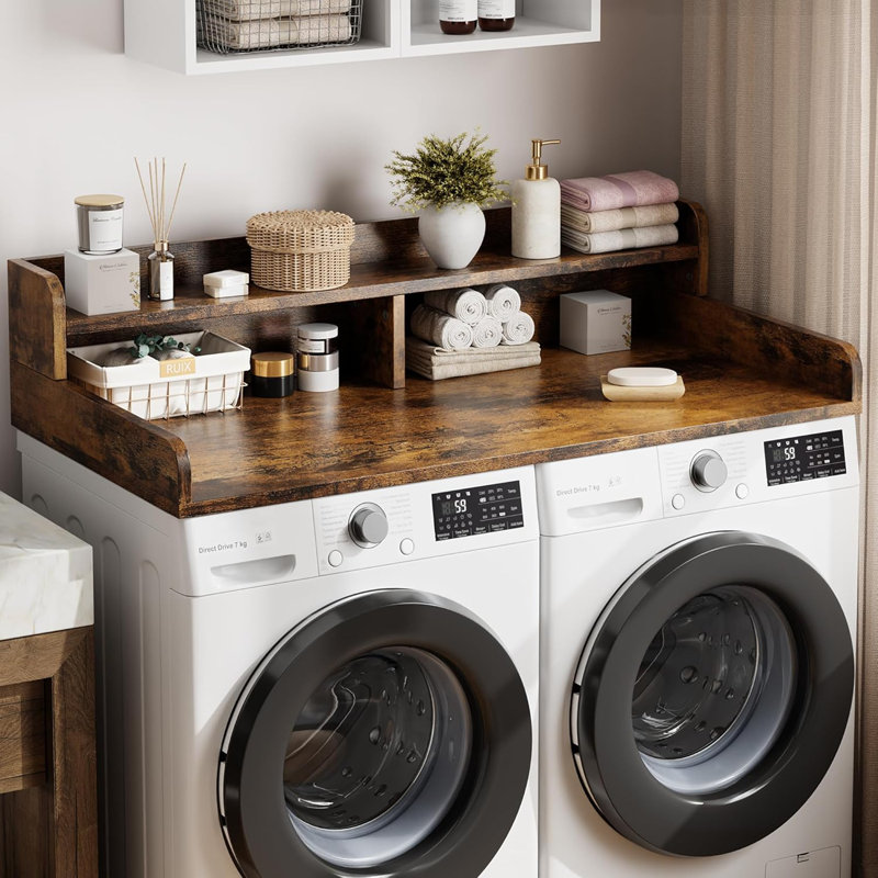 Comptoir de laveuse-sécheuse à 2 niveaux 54 po x 27,5 po, plateau à linge avec tablette / tiroirs de rangement, blanc