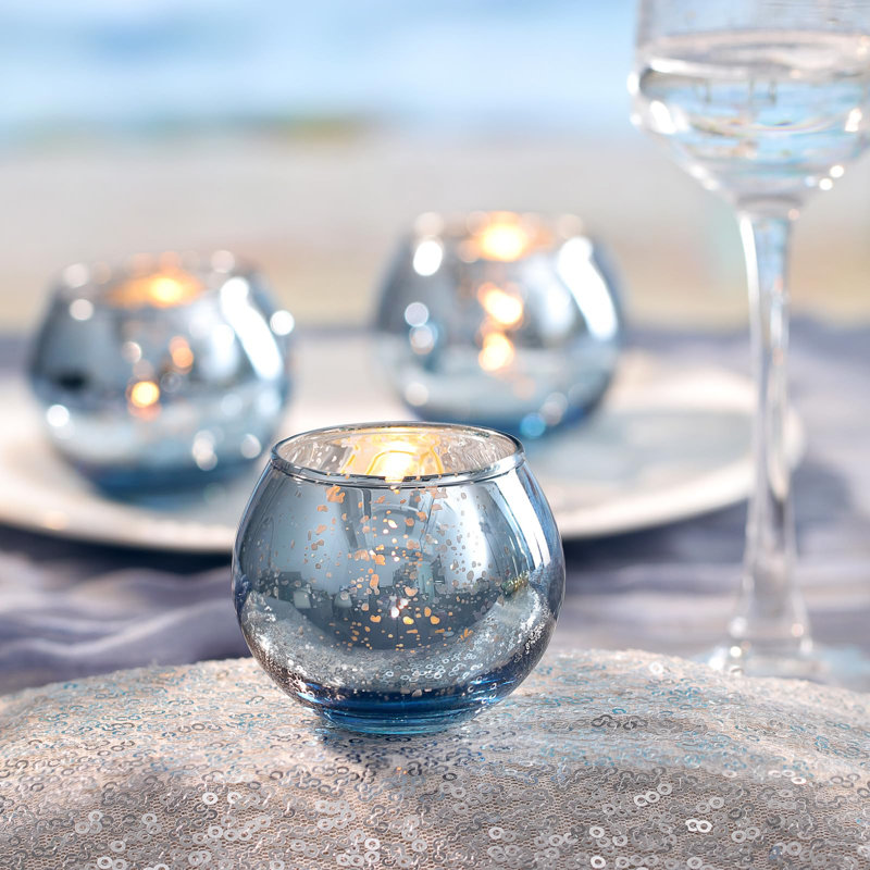 Blue Mercury Glass Votive Candle Holders Set of 24