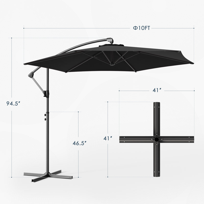 Parasol en porte-à-faux 120 po, Noir