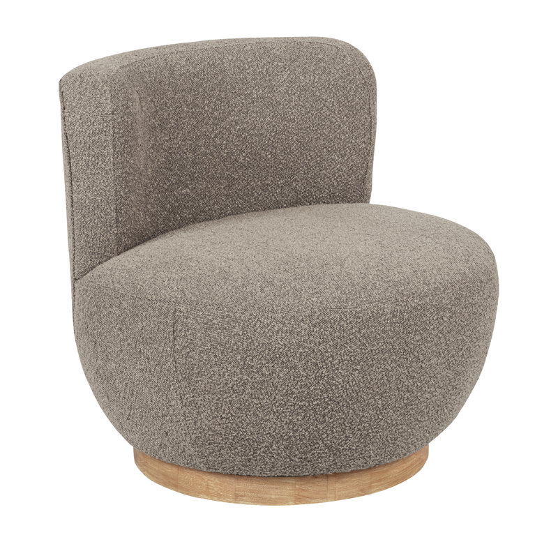 Maya Occasional Swivel Chair In Modern Silver Boucle Fabric On A Solid Wood Base, Gray