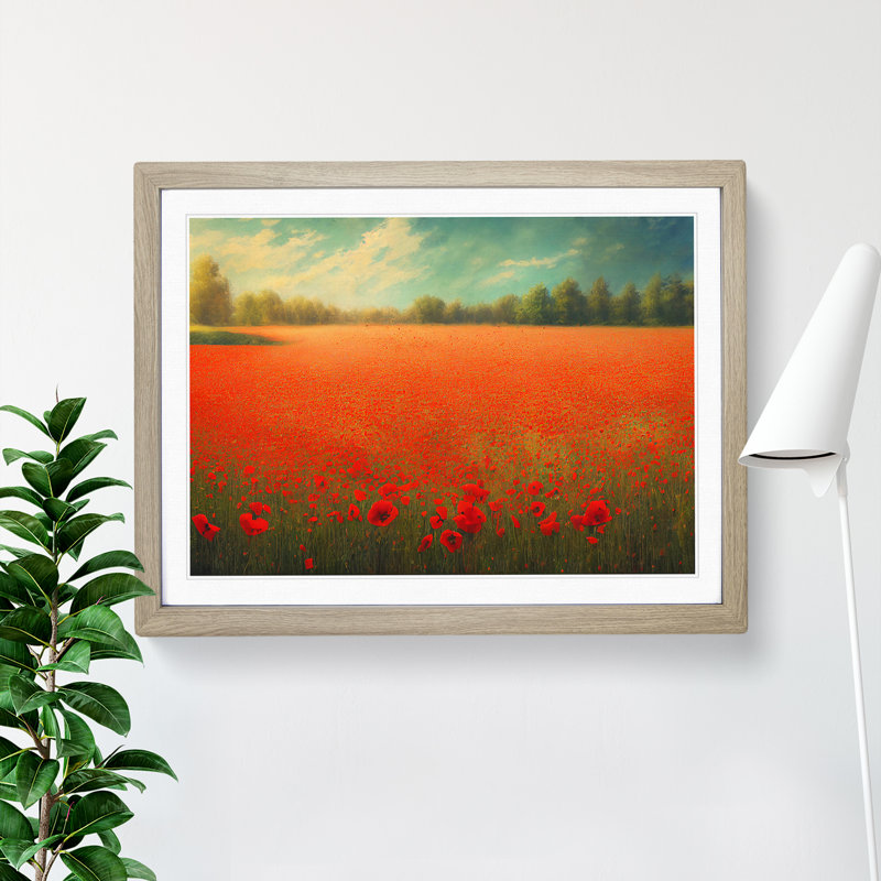 Radiant Poppies Flowers 1 Piece Single Picture Frame Painting, 34cm H x 46cm W x 2cm D, Oak