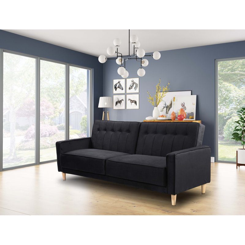 Oram 3 Seater Velvet Sleeper, Black 