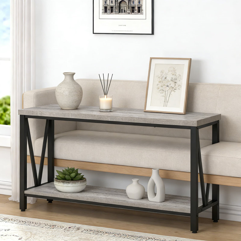 Console industrielle avec structure en V en métal, canapé pour l'entrée, le couloir ou le salon, capacité robuste de 300 lb, assemblage facile