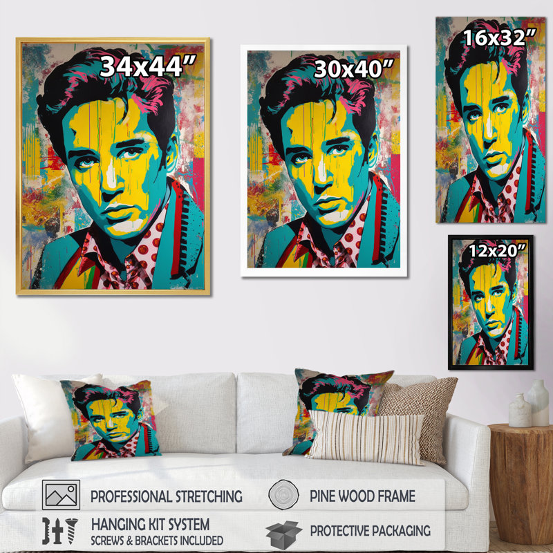 Pop Art Elvis Celibrity - impressions sur toile de célébrités, H 40 po x l 30 po x P 1,5 po, Encadrement doré