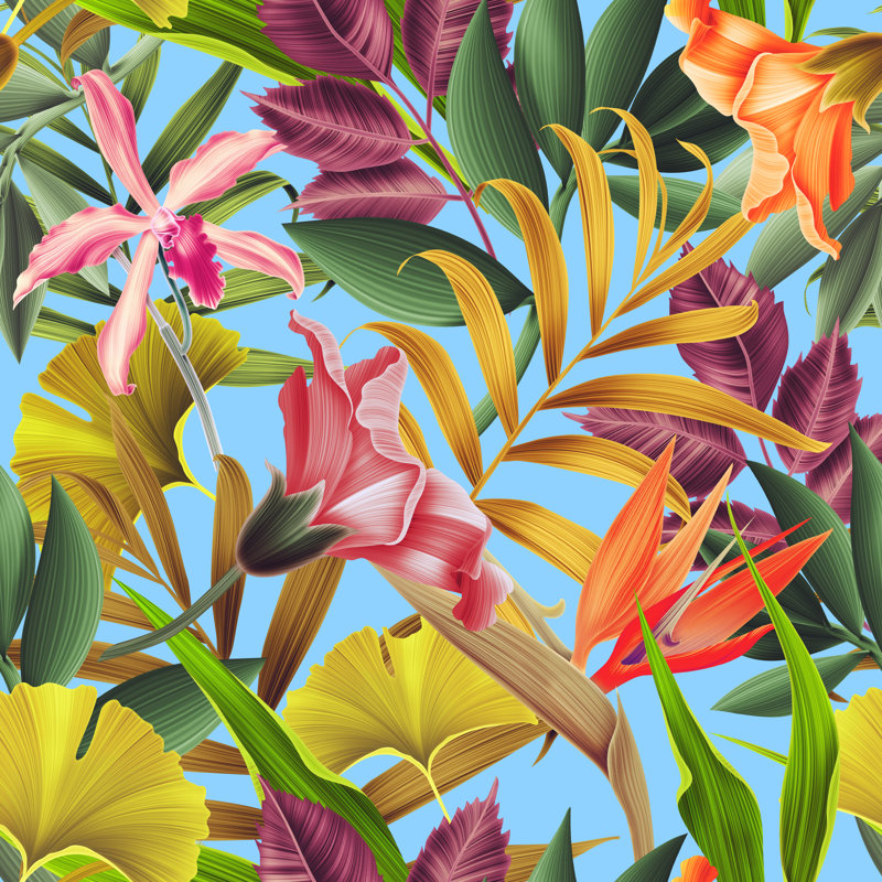 Tropical Seamless Pattern With Iridescent Colours by Mystel - Wrapped Canvas Print, 91cm H x 91cm W