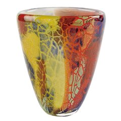 Murano Glass Design Crystal Piemonte Vase Aqua Ruby 12 Ht.