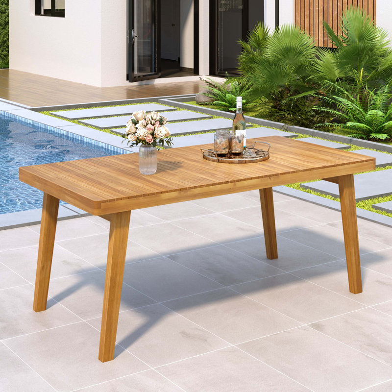 69" Acacia Wood Outdoor Dining Table with Slatted Top, 300 lbs Weight Capacity, Natural