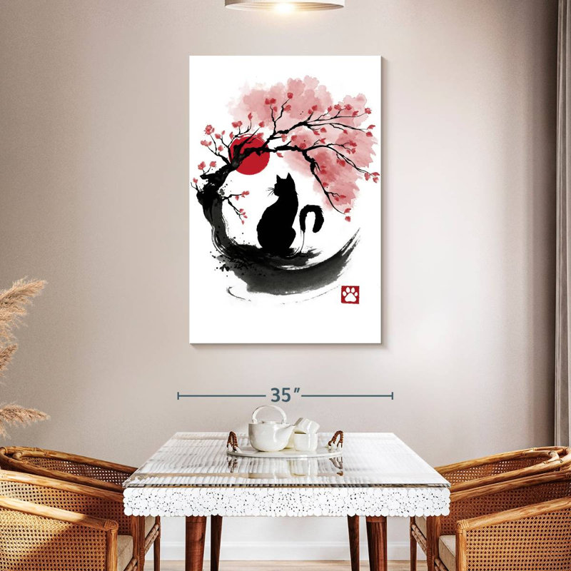 Brampt Sakura Cat Sumi-E, 48" H x 32" W