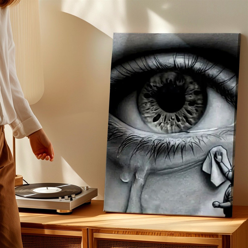 «Black White Crying Eye Print», impression sur toile émouvante sur toile, impression sur toile, noir et blanc pour salon