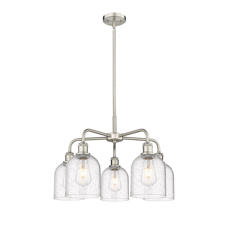 Lustre en forme de cloche à intensité variable en acier à 5 lumières Odaniel, Bullé, Nickel satiné