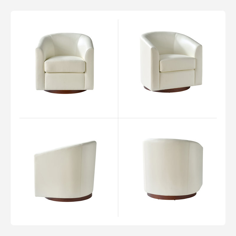 Fauteuil demi-tonneau pivotant en cuir Amiir Morden Vegan avec pieds en bois massif (ensemble de 2), Simili cuir blanc