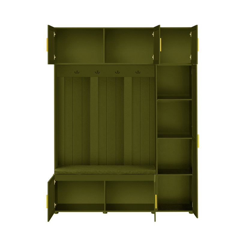 59'' Hall Tree With Bench, Green