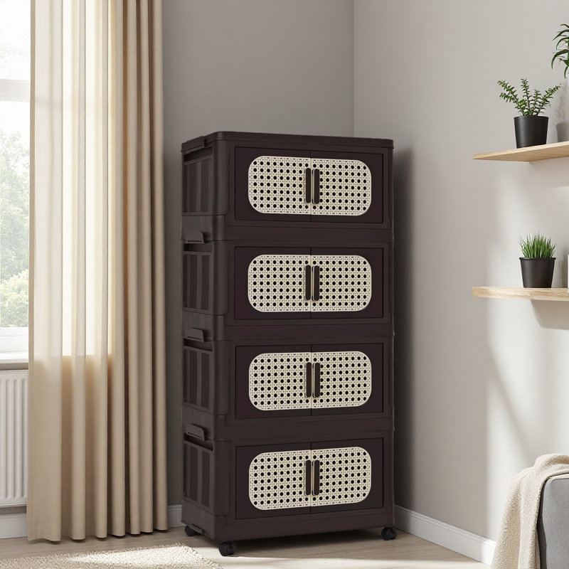 Armoire de rangement pliante latérale de 20 po de large, 4 niveaux, 19,69 po x 11,81 po x 40,55 po, bacs de rangement pliables avec porte magnétique
