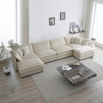 Canapé confortable en forme de U avec méridienne réversible, grand canapé modulaire modulaire en U, repose-pieds double supplémentaire, chenille beige
