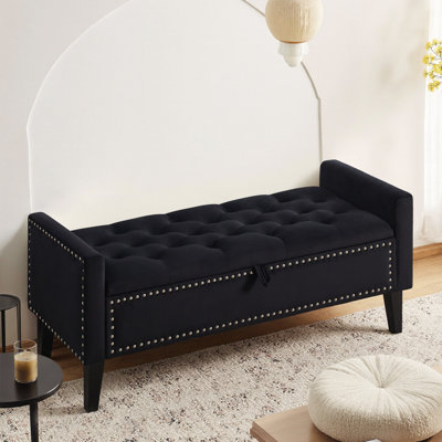 47" W Velvet Upholstered Flip Top Storage Bench