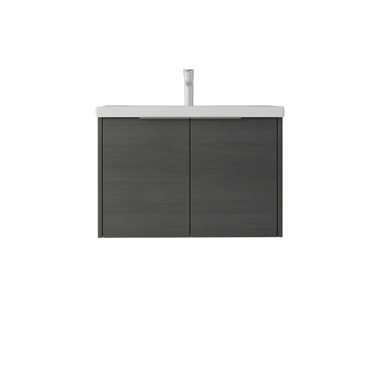 Meuble-lavabo flottant 30 po avec lavabo, porte à fermeture en douceur, lavabo en céramique, contreplaqué, Grey, 30" W