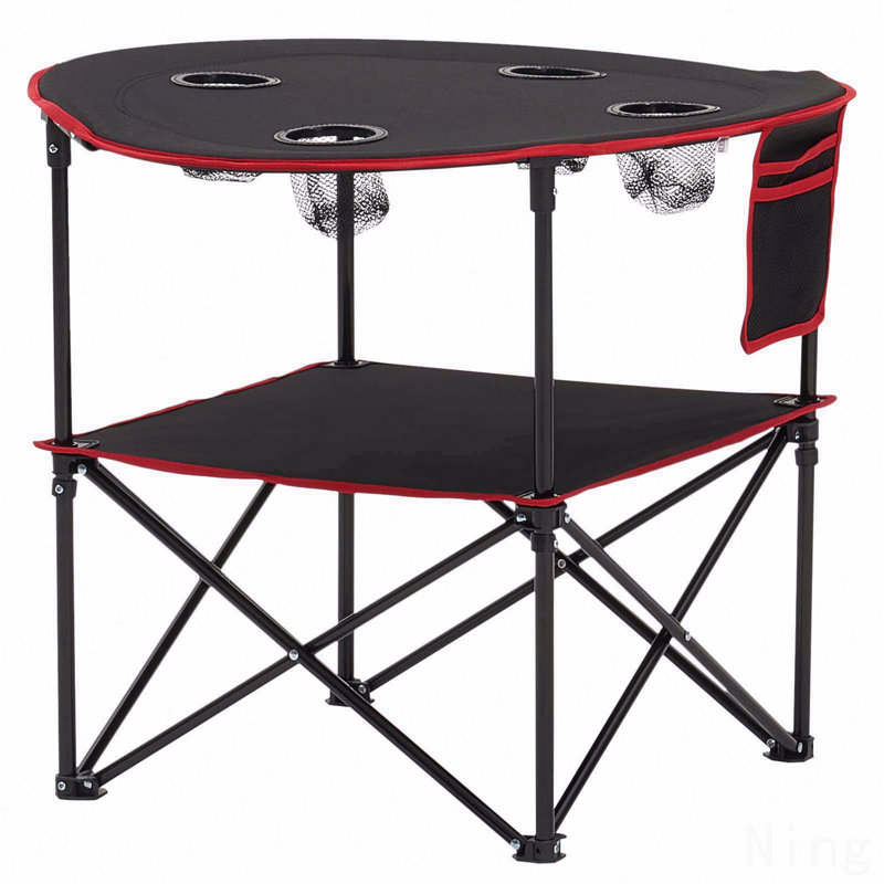 Folding Portable Camping Table Oxford Outdoor Picnic Roundtable 4 Cup Holders