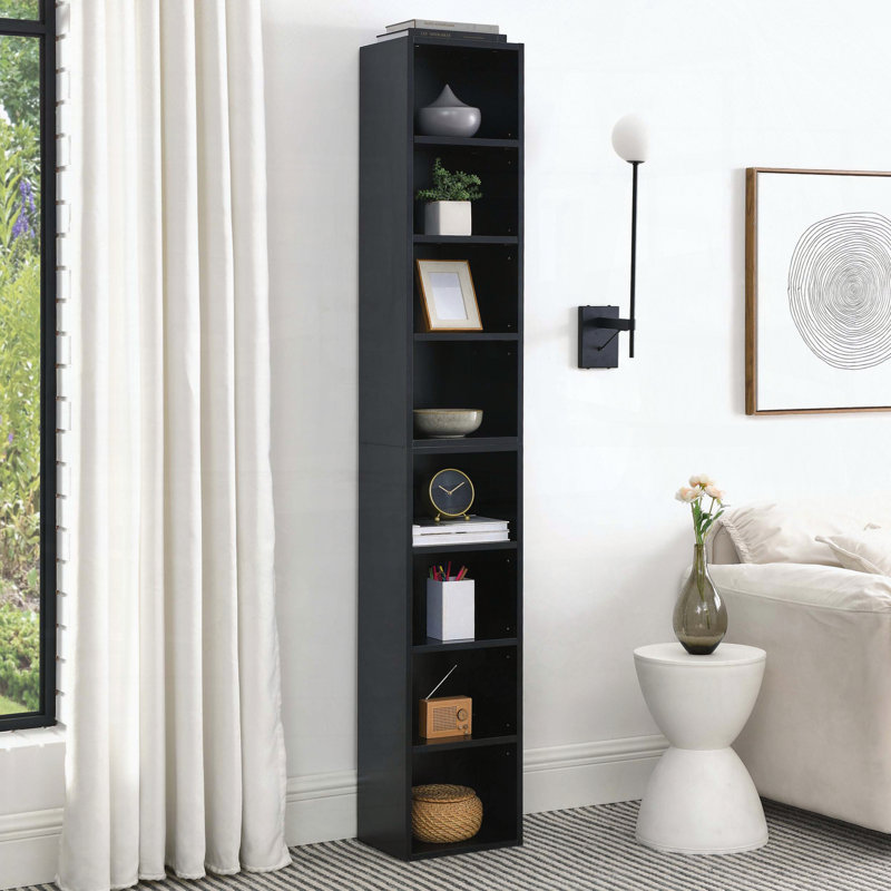 8-Tier Media Tower Rack with Adjustable Shelves, Slim CD/DVD Storage Cabinet for Home Office, Black