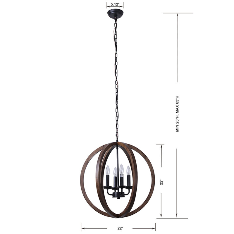 Silsden 4 - Light Wood Dimmable Globe Chandelier