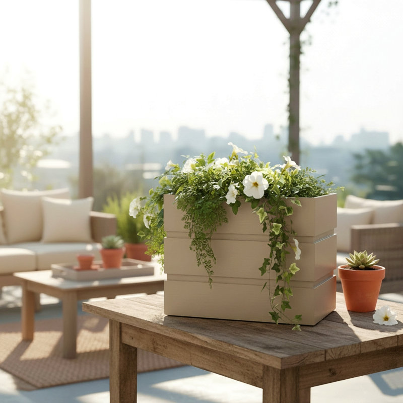Rectanglar Terrace Planter Tall - Brown, Brown Gray, 14.38" H x 11" W x 18" D