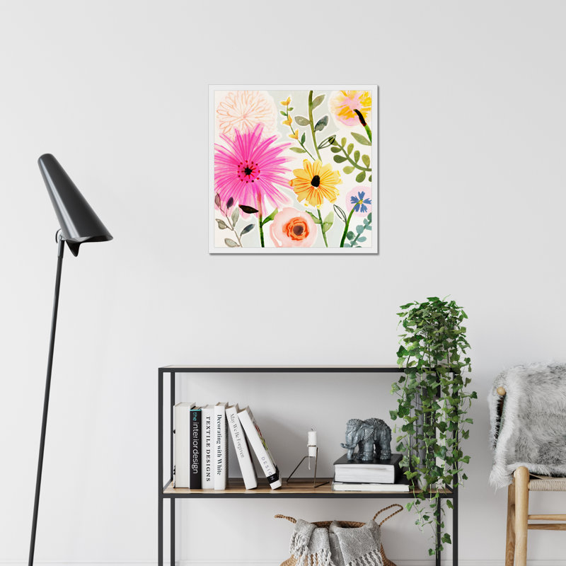 Floral Pop I by Victoria Borges - Painting on Canvas, White Framed Paper Print, 55cm H x 55cm W