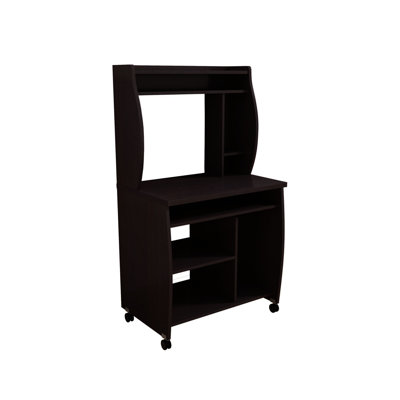 Chariot utilitaire avec étagère à épices, roulettes verrouillables sur mobile, finition tonique, convient à un bureau d'ordinateur de machine à café, plateau à clavier coulissant, panneau de particules + fabrication, profondeur de 29,5 po,