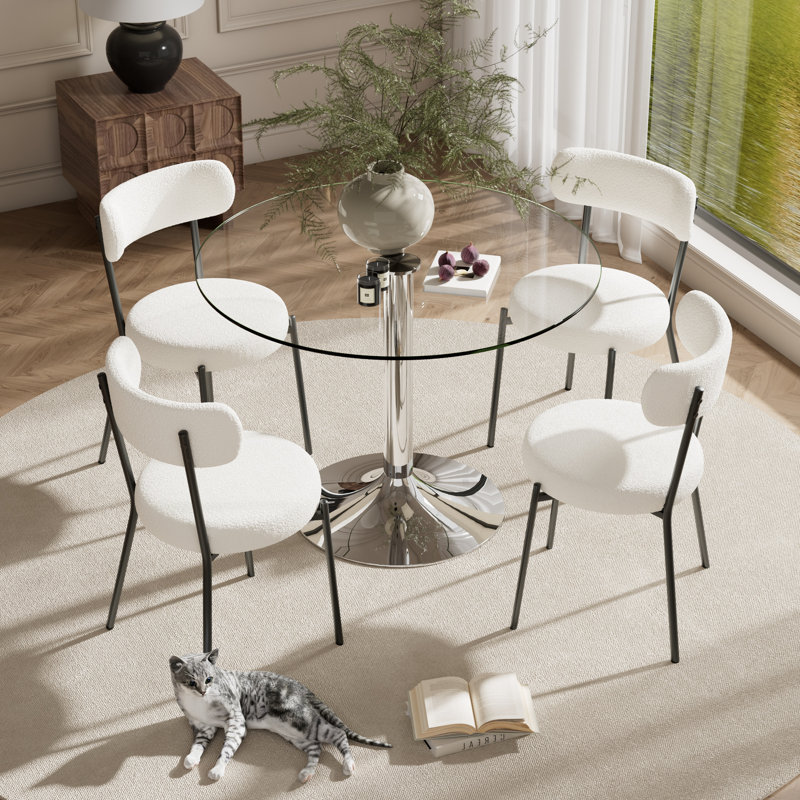 Ensemble de salle à manger 5 pièces, Blanc/Noir, H 29,5 po x L 35 po x l 35 po, Argent argent