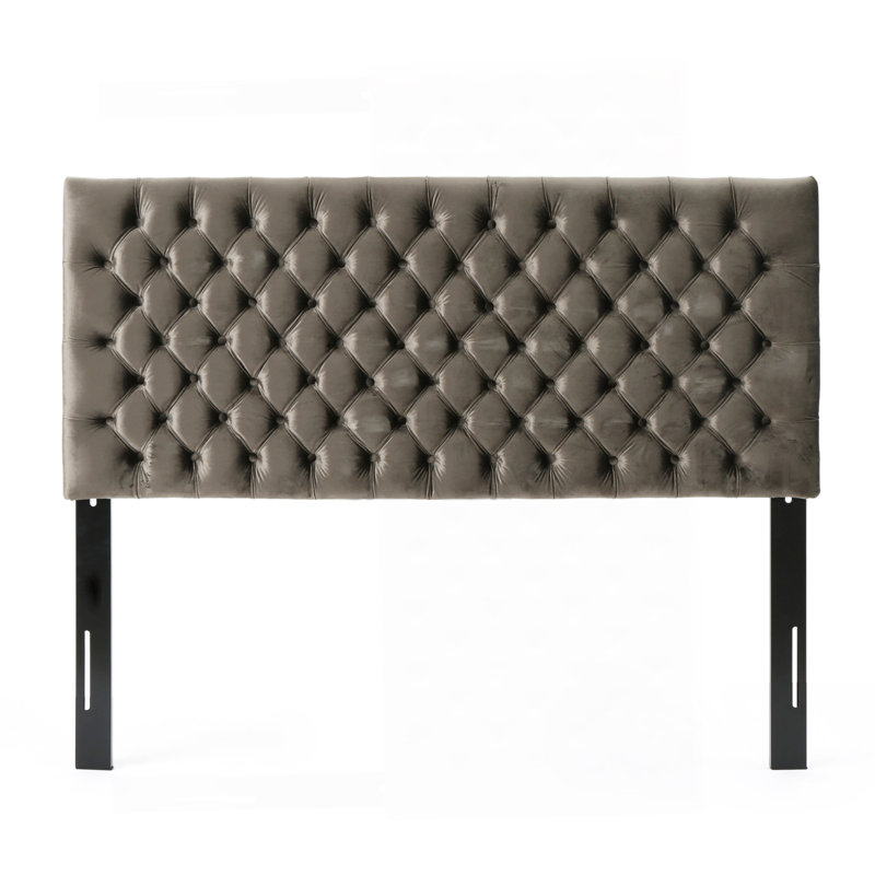 Tufted Upholstered Queen Size Bed Headboard In Modern Button Design, Adjustable Solid Wood Head Board, Solid Wood Head Board With Durable Metal Legs In Bedroom