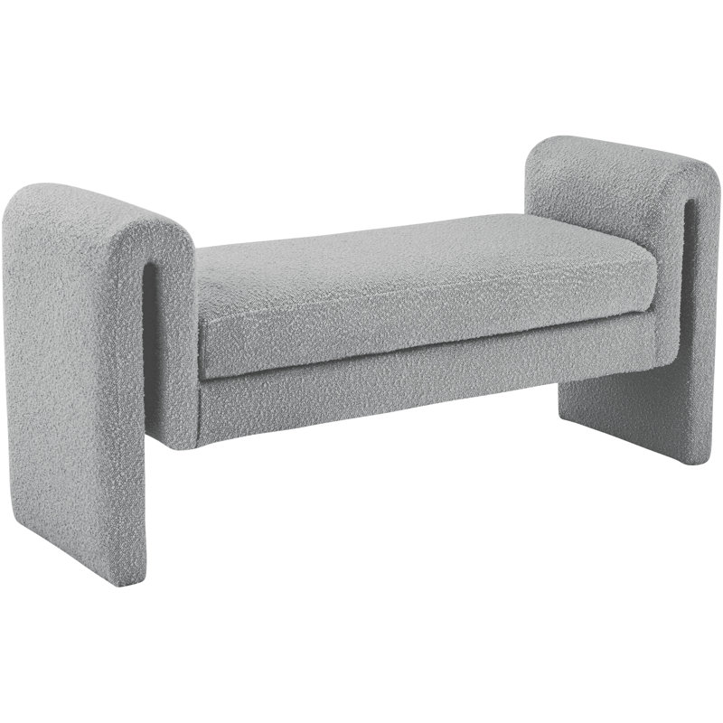 Hiroyasu Upholstered Boucle Bench, Grey Boucle Fabric