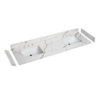 72 Quartz Material 2 Double Bathroom Vanity Top Yes Sink
