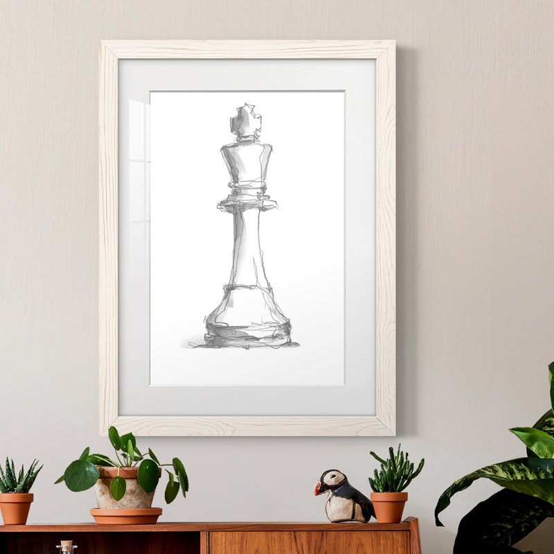 Chess Room Study II Premium encadré mat - prêt à être suspendu, H 32 po x l 23 po x P 1 po, Blanc