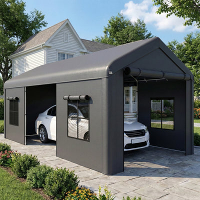 Outsunny 3 x 6 m Heavy Duty Carport with Galvanised Frame, Dark Grey