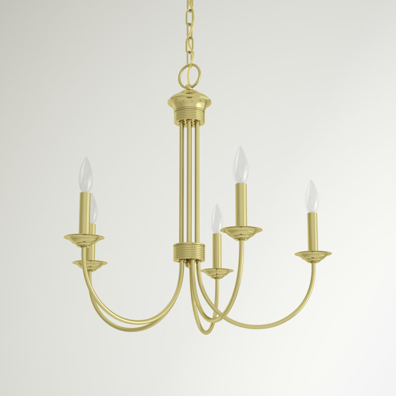 Arunvir 5-Light Dimmable Candle Style Chandelier, Polished Brass