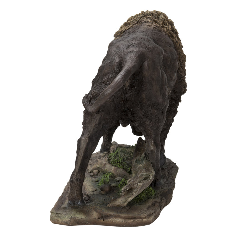 Large Brown Polyresin Bison Head Down Statue