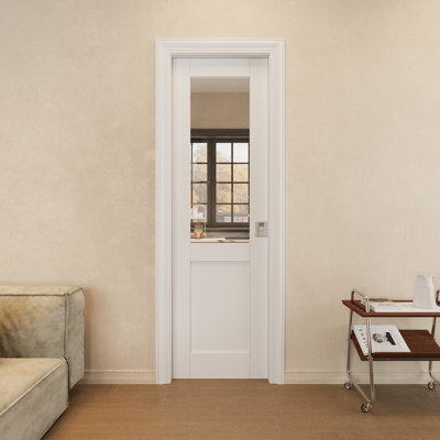Porte à deux poches en verre transparent 18 po x 80 po avec serrure argentée, dalle de porte en verre trempé transparent, pouvant être peinte et imperméable, combinaison pour garde-robe, portes de garde-manger, portes de chambre à coucher