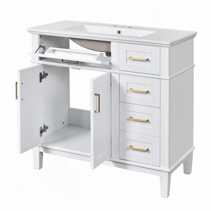 Meuble-lavabo 36 po avec lavabo en céramique, Blanc