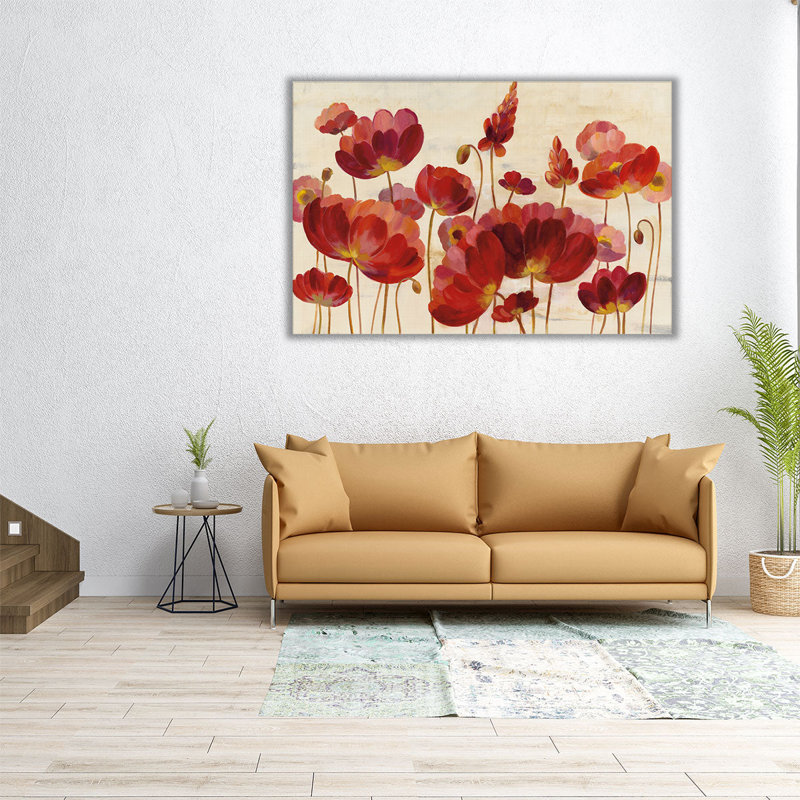 Red Floral Wall Prints | Red Flowers on Cream, 20" H x 30" W