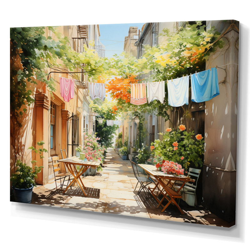 Jour de lessive en Italie III - Art mural, H 16 po x l 32 po x P 1 po, Toile tendue