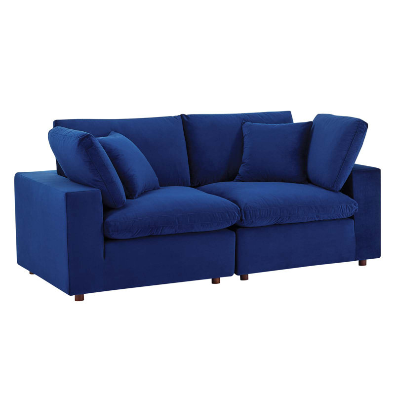 Canapé à accoudoirs carrés en velours 80 po Commix, Velours marine