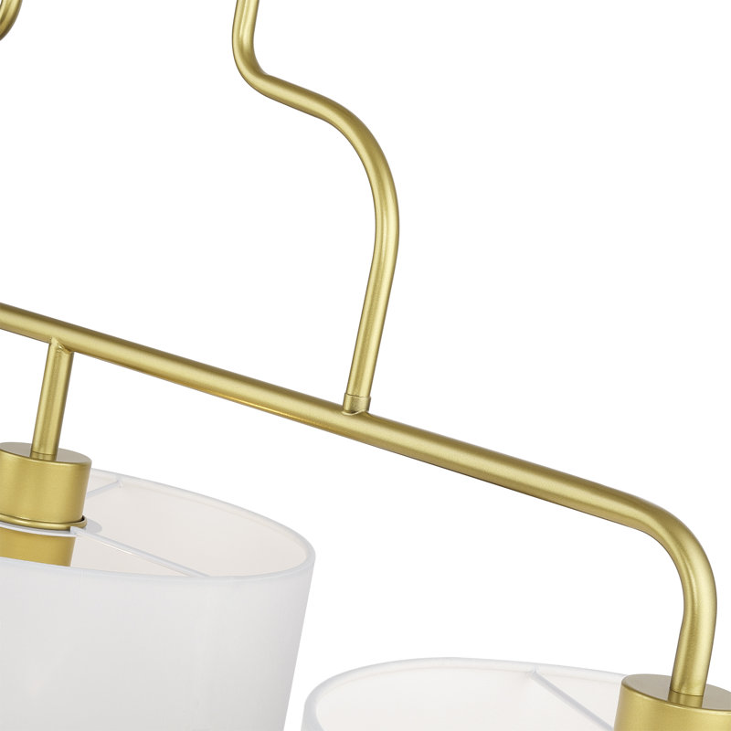 Lustre linéaire extra large en or doux 3 lumières avec abat-jour en tissu blanc cassé fabriqué à la main, Or doux