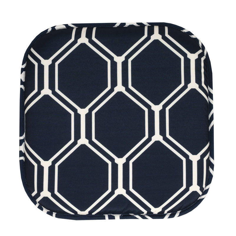 Coussin de coussin de chaise en mousse viscoélastique hexagonale 16 po x 16 po Mirage, Bleu marine/blanc, Paquet de 4