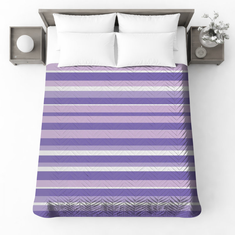 Couvre-lit matelassé à rayures horizontales mauve toutes tailles, Très grand lit