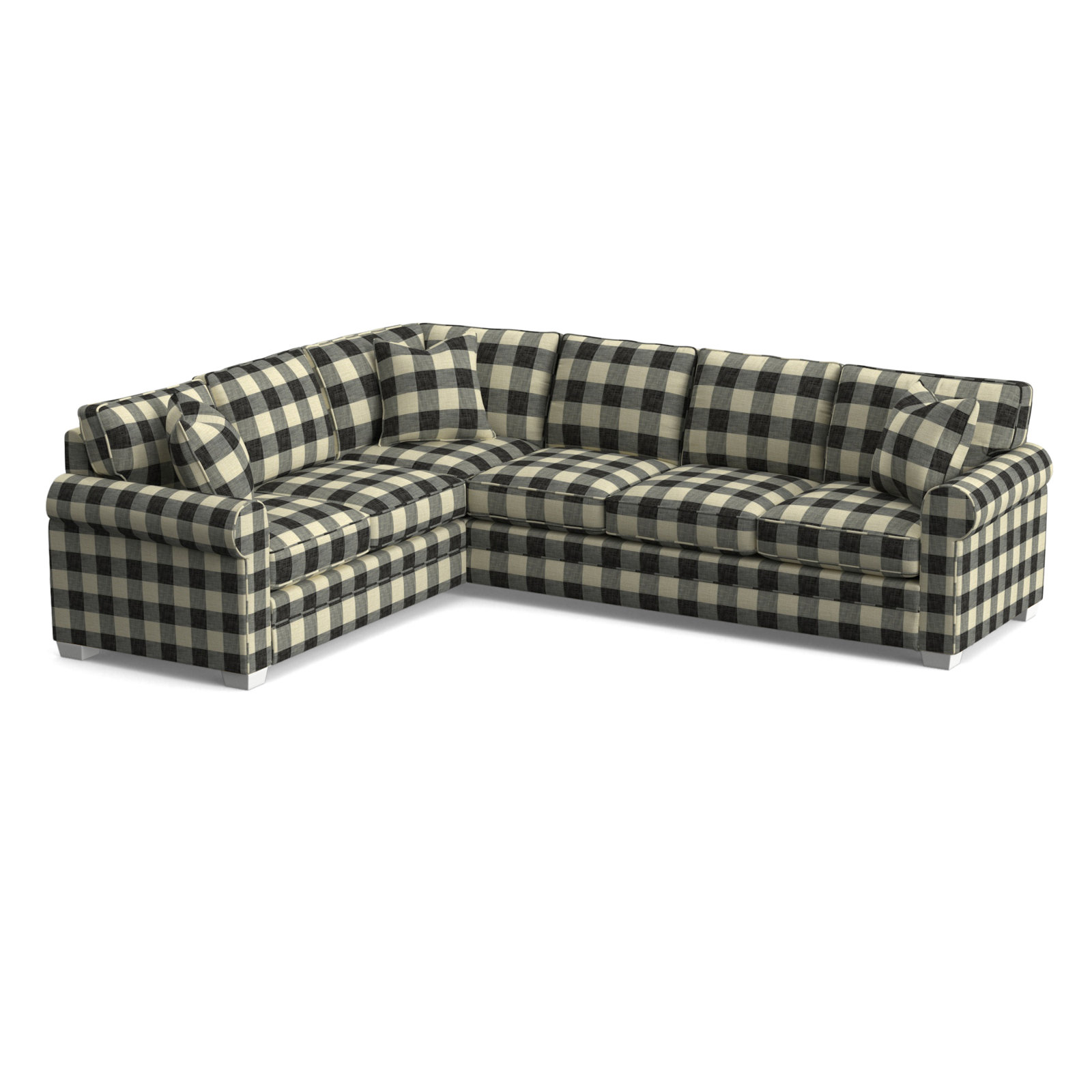 Bedford Upholstered L-Sectional, Black Buffalo Check; 0120-81, Left Hand Facing, Frost White Finish