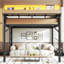 Structure de lit mezzanine avec tablettes de rangement et panneau perforé, lit mezzanine en métal avec ports USB et lumières à DEL, sécuritaire et robuste-131128784-131128781